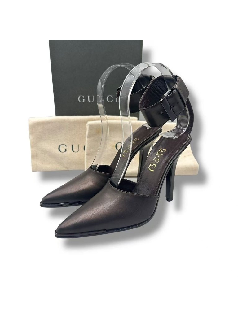 Gucci High Heels Sandal Logo Leather Brown